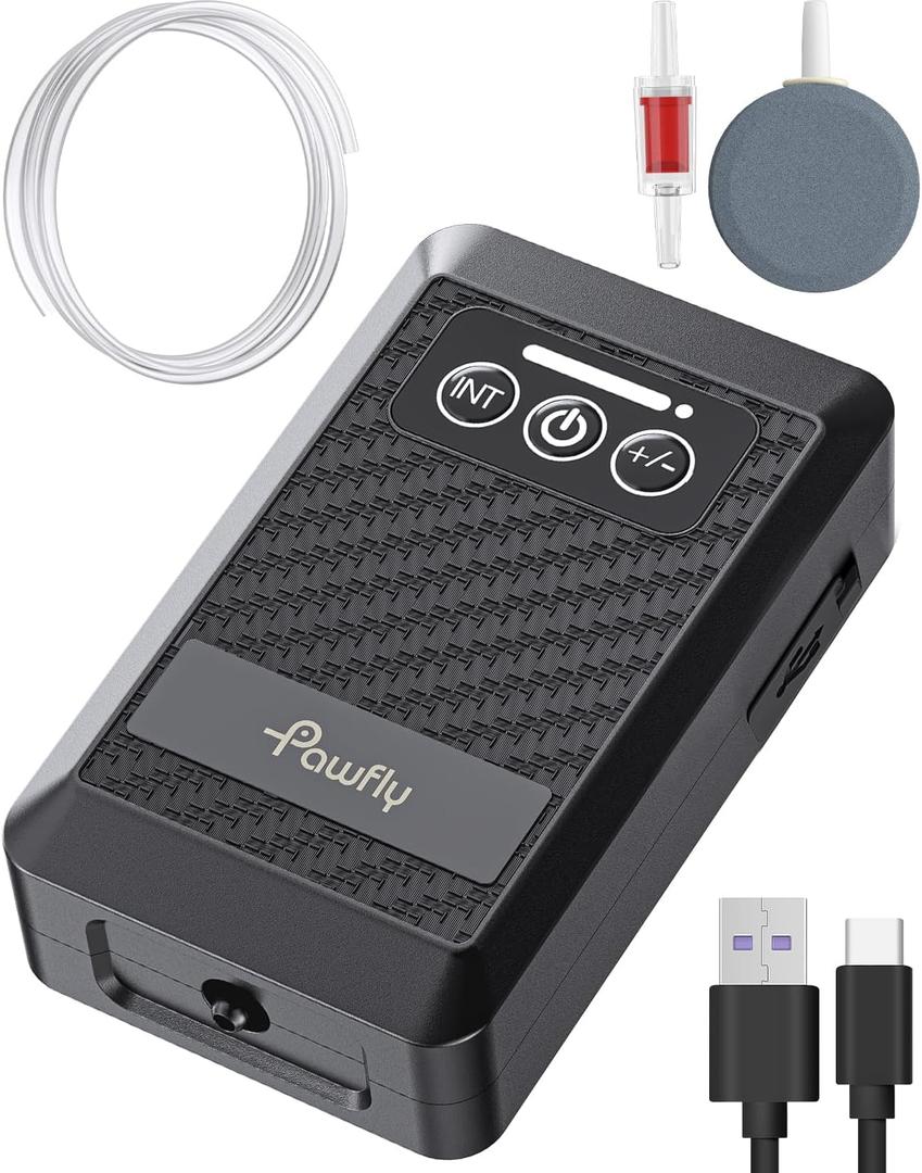 Pawfly Ultra Quiet Live Bait Aerator USB Rechargeable Battery Air Pump for 5-100 Gallon Bait Bucket Portable Battery Powered Oxygen Pump for Outdoor Fishing Power Outage and Fish Transportation, 