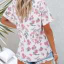 siliteelon Womens Button Down Shirts Short Sleeve Summer Linen V Neck Collared Hawaiian Floral Print Casual Blouse Tops (XS)