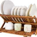 Utoplike Large Teak Dish Drying Rack, Wooden 3 Tier Collapsible Dish Draine for Countertop, Kitchen Organizer for Pasta Plates, Cups