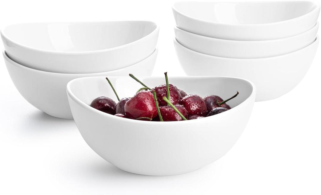 Sweese 6 Inch Porcelain 18 oz Bowls Set of 6, for Soup | Cereal | Fruits | Rice - Microwave, Dishwasher, and Oven Safe - White