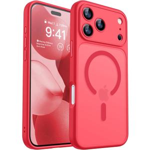 CANSHN Magnetic Compatible with iPhone 17 Pro Max Case, Upgraded, Full Camera Protection, Compatible with Magsafe, Translucent Matte, Shockproof Protective Phone Cover 6.9 Inch - Red