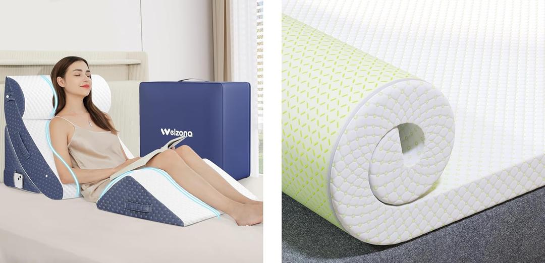 4Pcs Orthopedic Bed Wedge Pillow Set & Topper with Cover