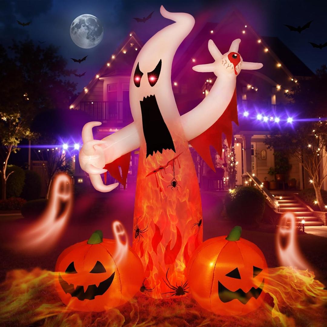 CAMPHILL 8FT Halloween Inflatables Ghost Decorations with Built-in LED Lights,Blow Up Scary Red Eye Pumpkin for Outdoor Halloween Party Garden Lawn Holiday Decor 