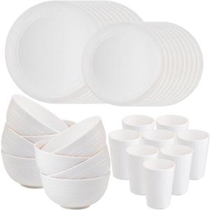 Supernal 32pcs Wheat Straw Dinnerware Sets, White Dishes for 8, Plates and Bowls Sets, Reusable Plastic Plates, Microwave Dishwasher Safe, White Plastic Dinnerware Set