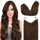 GOO GOO Wire Hair Extensions Human Hair, 4A Chocolate Brown Natural 16inch 95g, Invisible Wire Hair Extensions with Transparent, Seamless Fish Line Hairpiece (16 Inch-95g, #4A Natural)