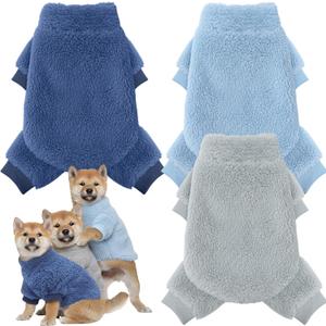 Reginary 3 Pieces Dog Pajamas Puppy Clothes Winter Coats Elastic Pajamas for Puppy Fluffy Jumpsuit Fleece Sweater for 4 Legs Dog Bodysuit (Small, Blue, Gray)