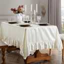 Vonty Ruffle Tablecloth White Satin Tablecloth - 60" x 120", Silky Table Cloth Rectangle Scalloped Table Cloth Farmhouse Tables Cover Silk Tablecloths Vintage Tables Skirt for Kitchen Dining