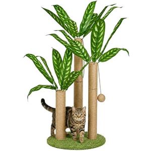 LEMONDA 31.5Inch Cat Scratching Post,Cat Scratcher Tree with 3 Scratching Poles & 2 Interactive Dangling Balls,Cats Scratching Posts for Indoor Kitten & Adult Cats