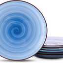 Selamica Ceramic 8 inch Dinner Plates, Small Dessert Salad Plates, Porcelain Serving Plate for Appetizer, Pancakes, Steak, Set of 6, Black Speckles, Gradient Blue