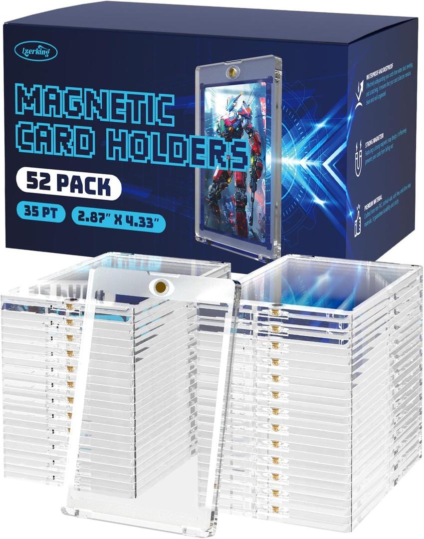 Lzerking 52ct Magnetic Card Holder 35PT One Touch Card Holder for Trading Cards Card Protectors Hard Plastic Card Cases for Sports Baseball Football Games Cards