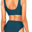 Tempt Me Women Sporty Bikini Set Two Piece High Waisted Swimsuit Athletic Scoop Neck Bathing Suit (M)