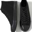 Uoidru High Top Sneakers for Women Canvas Shoes White Canvas High Tops Women Casual Shoes Lace Up Fashion Sneakers (Full Black,US9.5)