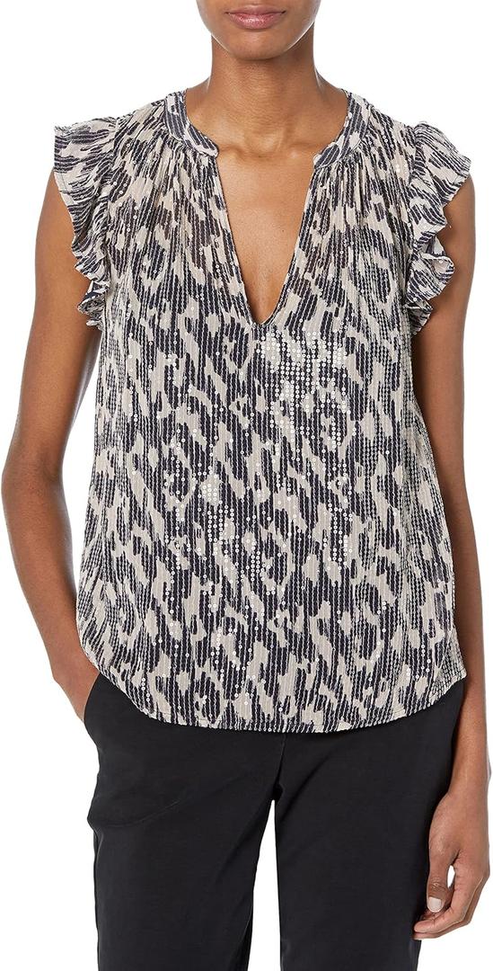 Velvet by Graham & Spencer Women's V Neck Short Sleeve Sequin Blouse (Medium, Calico) Velvet by Graham & Spencer Women's V Neck Short Sleeve Sequin Blouse (Medium, Calico)