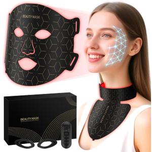 Verfubo Red Light Therapy for Face & Neck, Red Light Mask with 850nm NIR, 7-1 Colors LED Light Therapy mask, Rechargeable LED Face & Neck Mask for Anti-Aging, Skin Firming & Radiant Glow at Home (Black)