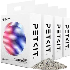 PETKIT Mixed Cat Litter Fast Clumping,Flushable,Ultra Absorbent, 100% Natural Ingredients Litter,Water Dissolvable,Really Dust-Free,Low Tracking Bentonite Tofu Litter ( 7.9 lb×4 Bags)