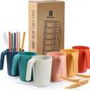 Wheat Straw Coffee Mugs 6-Pack Unbreakable & Lightweight Cups, 12oz Stackable Cups with 6 Detachable Straws & 2 Cleaning Brushes (Colorful, 12, Fluid Ounces)