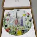 peacoblue Wall Clocks Battery Operated Wildflowers 12 Inch Glass Round Wall Clock Non Ticking for Kitchen Living Room Dining Room Bedroom and Bathroom Decor Accessories (Battery not Included)