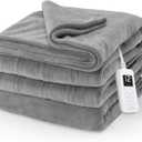 Sunbeam Electric Royal Luxe Microplush Heated Blanket, 12 Heat Settings, 12-Hour Auto Shut-Off, Fast Heating, Warm & Cozy, Machine Washable, Dove Gray Color, Twin (84" x 62")