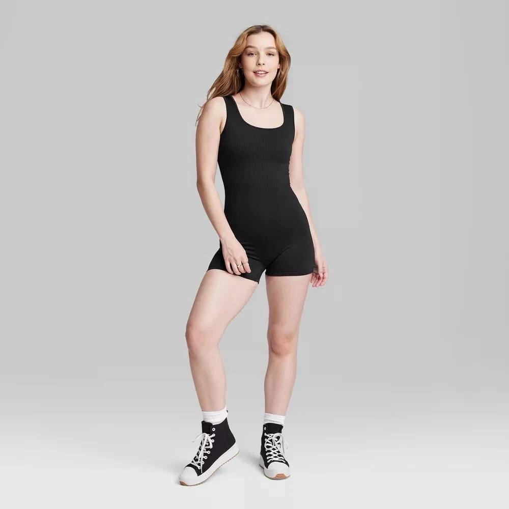Wild Fable Seamless Fabric Reversible Romper Womens Small Ribbed Stretch Black