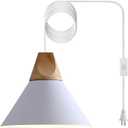 Modern Plug in Pendant Light,Haning Light with 16.4ft Cord, On/Off Switch,Hanging Light with Plug in,Solid Wood,Matte White