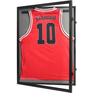 Jersey Frame Display Case Large Lockable Sports Jersey Frame Shadow Box with Uv Protected Acrylic and Hanger for Baseball Basketball Football Soccer Hockey Sport Shirt Linen Black