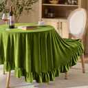 KKJIAF Olive Green Velvet Round Tablecloth 70 inch, Retro Farmhouse Ruffle Round Table Cloth Washable Table Cover for Wedding Buffet Parties Baby Shower Kitchen Decoration