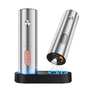 Electric Salt and Pepper Grinder Set with Rechargeable Base - Upgraded Large Capacity, Refillable Pepper Mill Set with LED Light & Adjustable Coarseness, Ideal for Kitchen, Outdoor, BBQ & Gift Giving