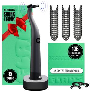 FLAUS Electric Flosser (Oprah's List, Shark Tank) 3 Speeds + 135 Refill Heads Variety Pack (Extra Strong Woven & Gentle Gliding) Water Flosser Alternative, Dentist Tooth Flossers Dental Floss Picks