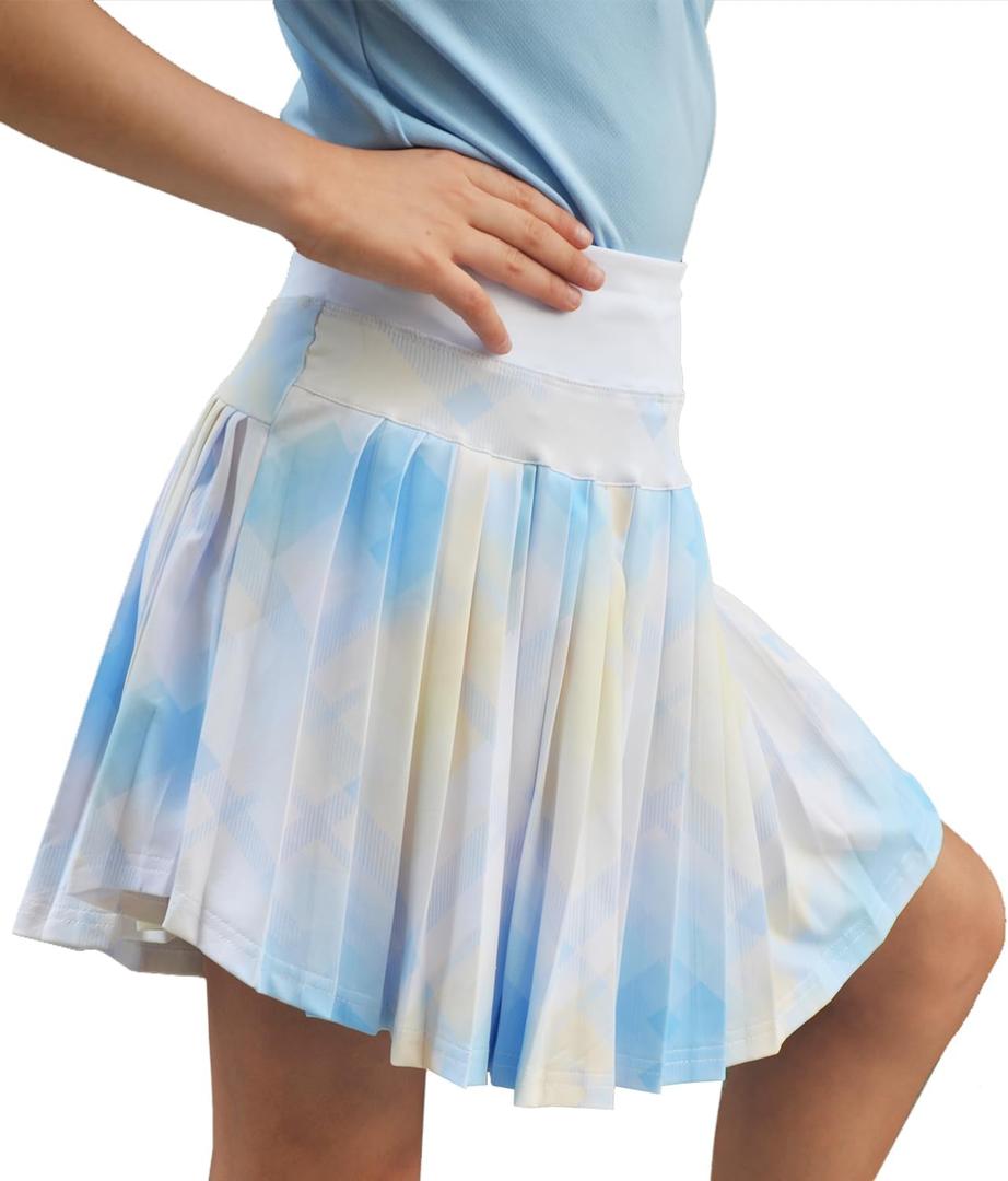 Sporty Girl's Pleated Athletic Skort with Built-in Shorts  Girls Athletic Skort - Toddler Tennis Skirt - Girls Golf Outfit (Blue)