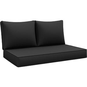 Outdoor Loveseat Cushion Set, 46" x 26" Loveseat Cushions for Outdoor Furniture, Waterproof & Fade-Resistant Patio Furniture Cushions, Deep Seat Cushion for Bench, Swing and Couch, Black
