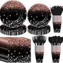 Xigejob Rose Gold And Black Party Decorations Tableware - Glitter Diamond Theme Rose Gold Party Supplies for Wedding Bridal Shower Birthday, Paper Plate, Cup, Napkin, Cutlery | Serves 24