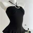 Milumia Women's Sexy Ring Decor Halter Top Sleeveless Ruffle Hem Summer Casual Cami Tops (Black, S)