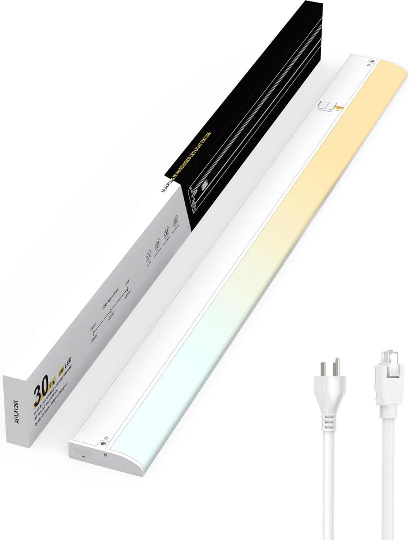 Under Cabinet Lighting Hardwired & Plug-in, 30 inch 3CCT with Triac Dimmable, Linkable Under Counter Lights for Kitchen,with Power Cord and Linked Cord, CRI 97, 120V,20W,1700Lm, White