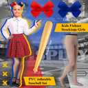 Jecery Set of 4 Halloween Clown Costume Cosplay Accessories Halloween Costume Full Uniform Set Cute Party Dress up Cosplay for Themed Parties Bow Hairpin Fishnet Socks Baseball Bat