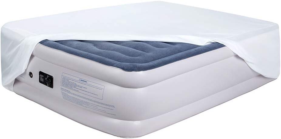 Bedecor Fitted Sheet for Air Mattress Inflate Without Disassembly, Convenient & Firm Deep up to 21" White -Twin
