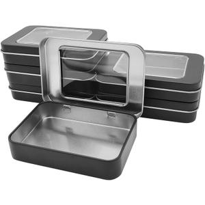 WestKaiba 6 Pieces Tin Can Mini Box with Metal Storage Case Lid See-Through Rectangular Container Accessory Storage Miscellaneous Goods Case, Black