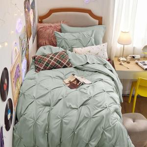 Bedsure Twin Comforter Set Sage Green - Bed in a Bag Twin Size 5 Pieces, GentleSoft Pintuck Bed Set Gift for Family, Pinch Pleat Sage Green Comforter with Sheets, Pillowcase & Sham