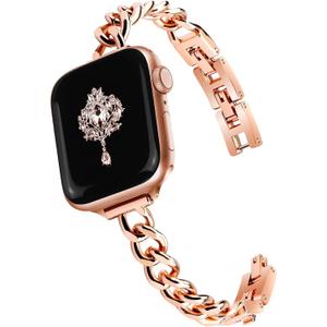 Newlibery Slim Rose Gold Band for Women Feminine Elegant Compatible with Apple Watch 38/40/41/42mm (S10/11) Adjustable Metal Strap Dressy Chain Bracelet for iWatch Series 11/10/9/8/7/6/5/4/SE/3/2/1