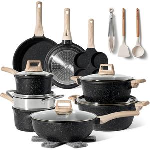 JUST PERFECTO Kitchen Pots and Pans Set with Lids Non Stick - Induction Pots Set - Pots & Pans Set without PTFE and PFOA - Cookware Pot Set Induction 21 Pcs (black)