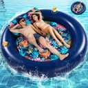2-Person Pool Floats Adult Heavy Duty, Giant 75"X75" Inflatable Tanning Pool Mats with Cup Holders, Detachable Headrest, Multi-Purpose Water Lounger for Pool Party, Lake, Beach, River, Outdoor, XX-Large