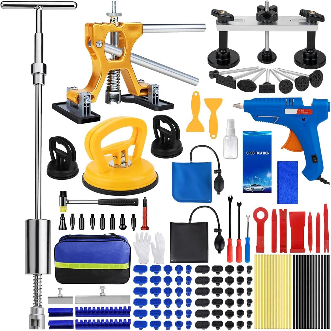 Dent Puller Kit Dent Remover Tool, Professional Paintless Dent Repair Kit for Cars, 2 In 1 T-Bar, Adjustable Dent Lifter, Bridge Puller Hammer Dent Removal Kit for Auto Body SUV Damage Diy Repair