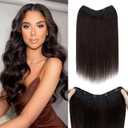 Benehair One Piece Clip in Hair Extensions Real Human Hair 3/4 Full Head V Shaped Weft Thicker Hair Lace Net One Piece Hair Extensions with 5 Clips (12"-55g #2 Dark Brown)