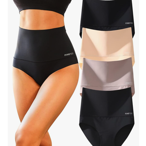FINETOO Light Tummy Control Underwear Women High Waisted Briefs Plus Size Shapewear Under Dress Ladies Panties Size L