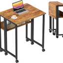 GreenForest Folding Desk Small Rolling Desk with Storage Shelf, 24.8 inch Foldable Computer Desk with Wheels for Small Space, Easy Assembly,Walnut