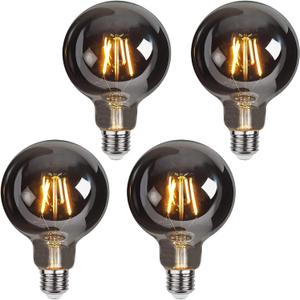 Lxcom Lighting G95 G30 Decorative Light Bulb 4W 120V Globe LED Bulbs Warm White 2200K Smoke Grey Glass Edison Filament Bulbs E26/E27 Base for Home Bar Resturant, 4 Pack