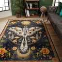 Washable Mystical Luna Moth Rugs Ultra Thin, Boho Moody Black Floral Aesthetic Bedroom Rugs Vintage Hippie Celestial Trendy Indie Dorm Rug, Retro Cute 3x5 Area Rug for Kitchen Entryway