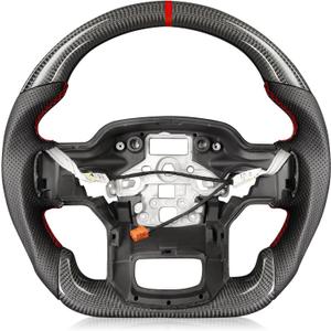Heated Steering Wheel for F150 Raptor 2021-2024 Carbon Fiber Steering Wheel with Heated D-shaped Flat-bottom Preforated Leather Grip Hand-Stitched Compatible with Raptor with Paddle Shifters