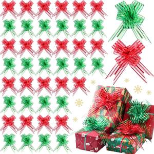 Riceshoot 60 Pcs Valentine's Day Large Pull Bows Ribbon Gift 6 Inch Red Green Gift Wrapping Bows for Christmas Winter Presents Wedding Birthday Party Basket Holiday Decor