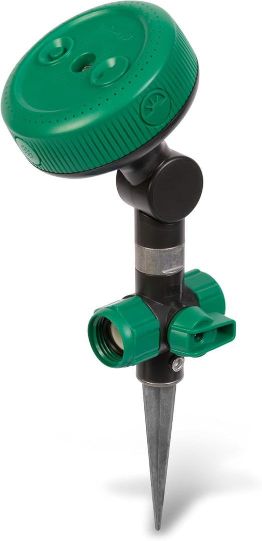 Gilmour Adjustable Spot Sprinkler with Spike Base, Pivoting Multi Pattern Sprinkler Head for Targeted Coverage in Flower Beds and Vegetable Gardens (Spruce)