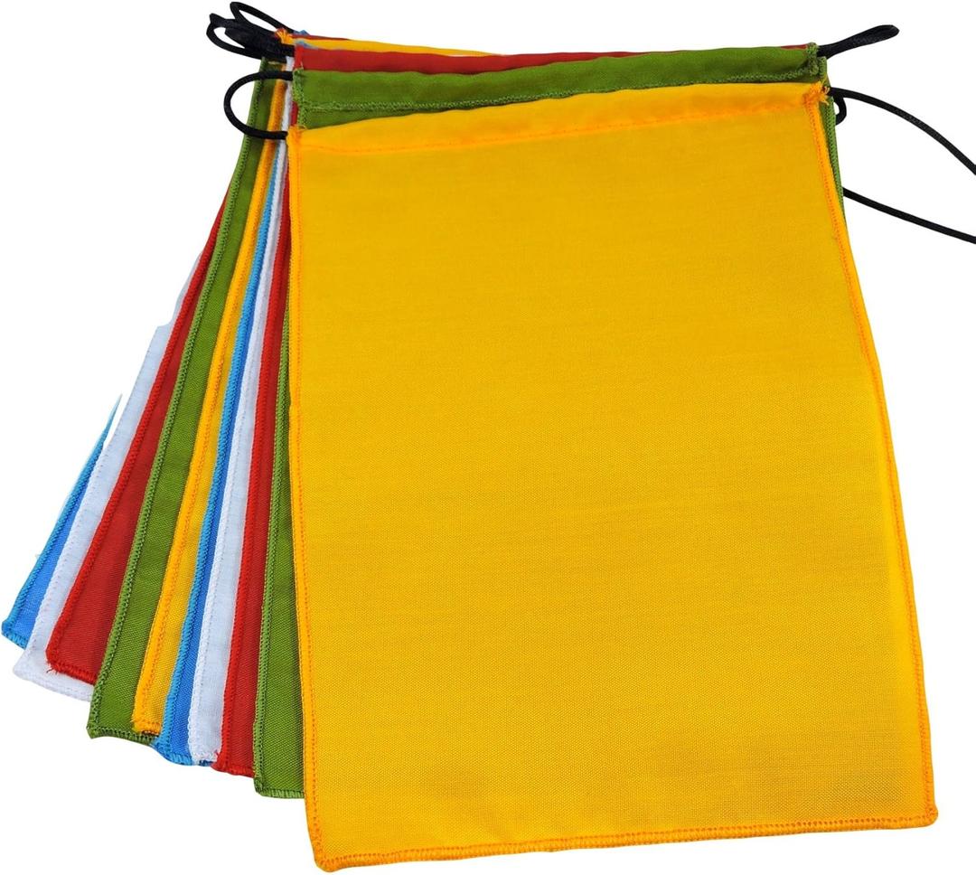 Blank prayer flags set of 10 flags surged edge. five Tibetan traditional colors which are Yellow, green, red, white and blue. Each color represents an element.